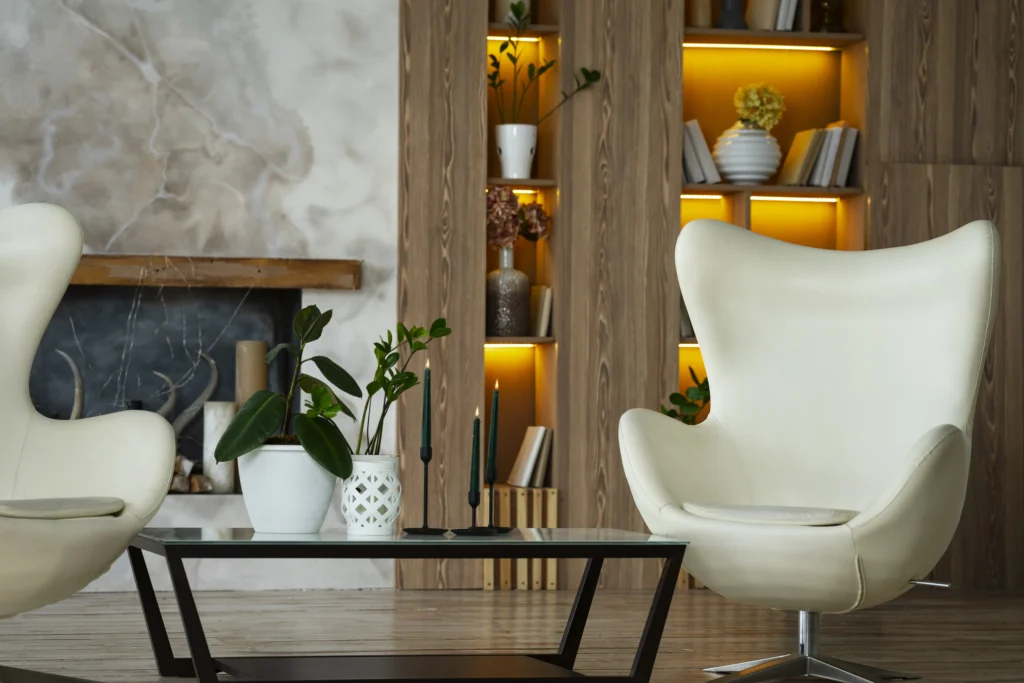 Interior living space showing coordinated lighting, layout, and finishes